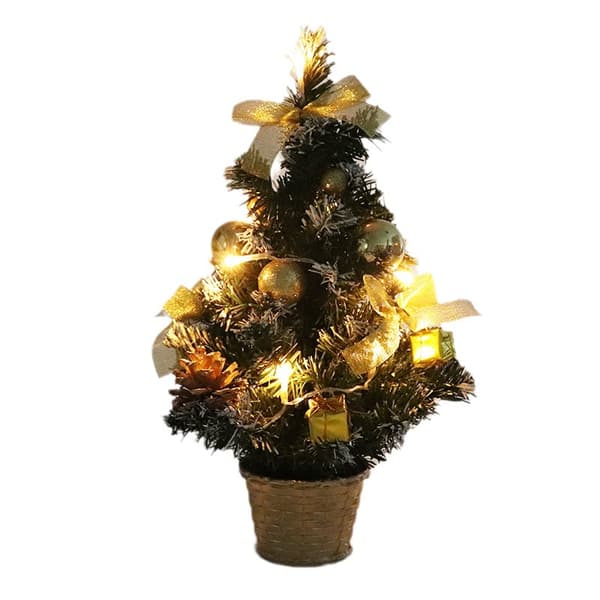 40 cm julgransprydnad Bordsdisplay Plast Konstgjord gran med lampor - Guld - 1
