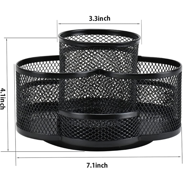360 roterande pennhållare, sminkborsthållare, organizer, multifunktionsförvaringslåda, 7 fack för kontorsmateriel (svart)