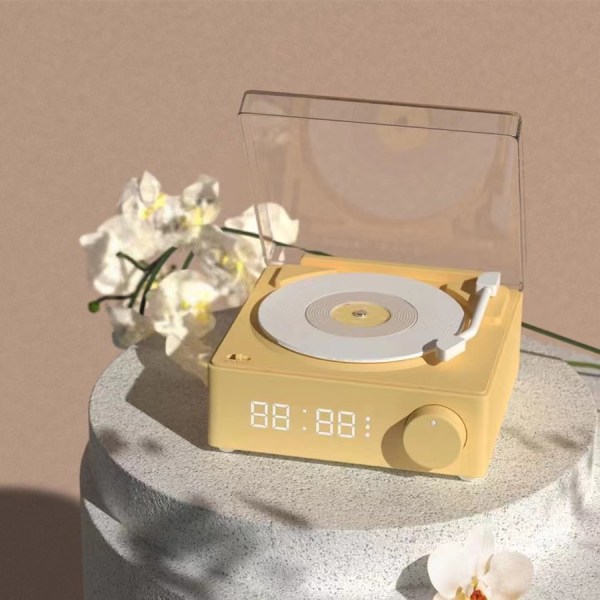 Bluetooth högtalare Trådlös musikhögtalare Klocka Musikdosa Retro TF-kort MP3-högtalare med laddning (gul)