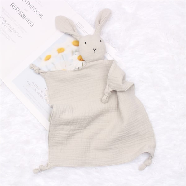 Komforthandduk av bomull med dubbelt lager gasväv baby som följer med sovande docka kanin salivhandduk