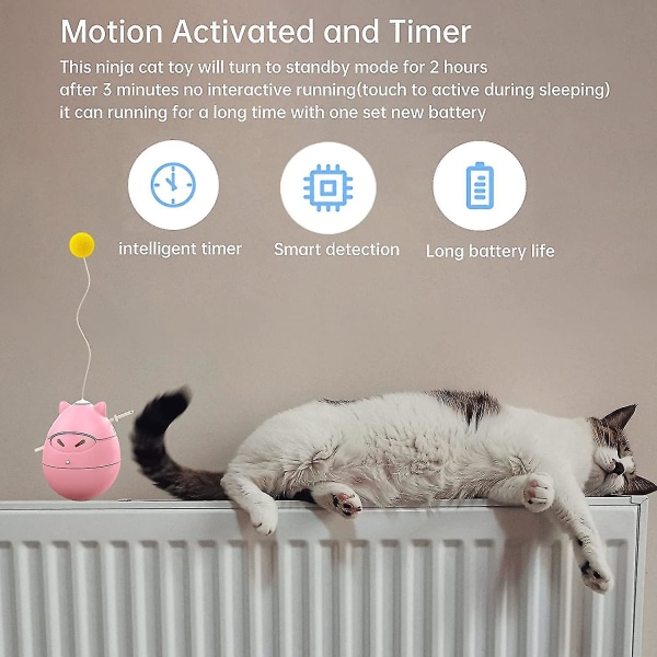 Kattleksaker för innekatter, automatisk interaktiv rörelse aktiverad Ninja Timing Roterande bollleksak för hundar Katter Kitty Kattunge ,ninja Rosa A923-465