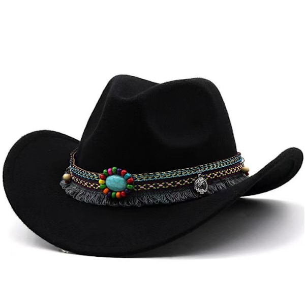 Modecowboyhatt med filt och upprullad brätte black
