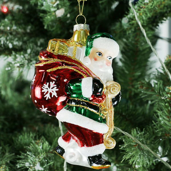 Glasjulgranhänge med tomte, 2-pack, konstnärligt hantverk