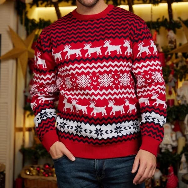 Jul Tröja Pullover för Män, 3D Digitaltryck Rundhals Tröja Topp, Höst/Vinter Kläder - EL2005 - Storlek 4XL 4XL