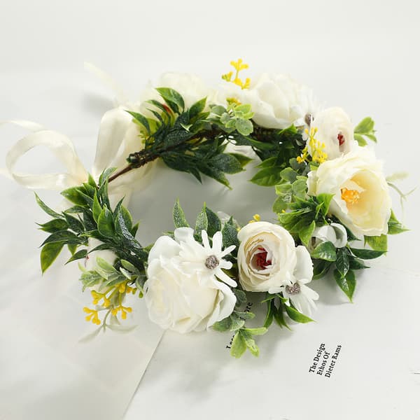 Hvit Peon Kunstig Blomsterkrans Hårtilbehør