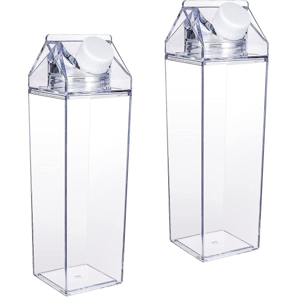 2 transparenta fyrkantiga mjölkflaskor, bärbara genomskinliga plastflaskor (500 ml)