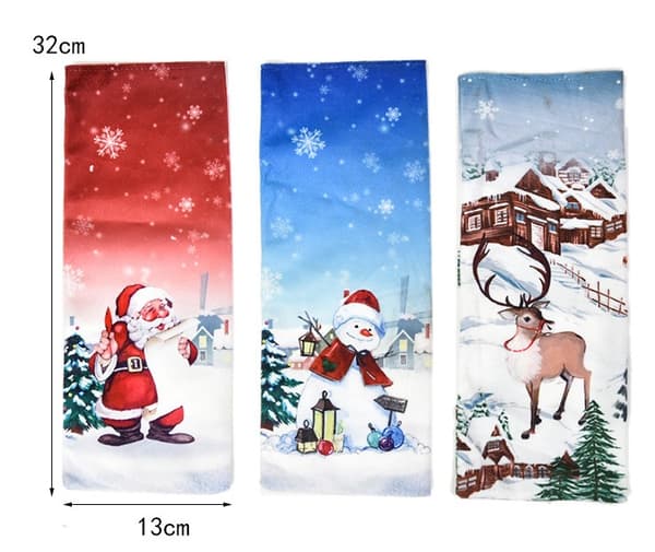 3 stycken julröda vinflaskskyddspåsar Tomte Snögubbe