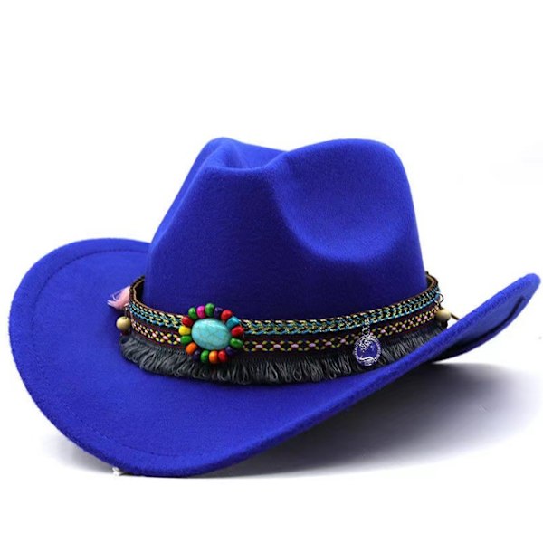 Modecowboyhatt med filt och upprullad brätte Royal blue