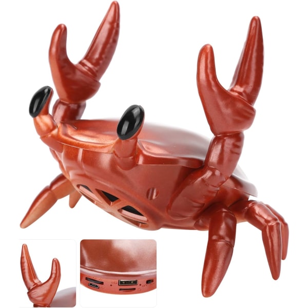 Crab Shape-högtalare, 360 graders surroundljud, trådlös anslutning, telefonhållarställ, livlig krabbadekoration, pennhållare (röd)