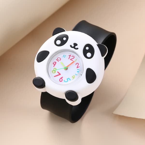 Tecknad Barnklocka, Quartzklocka - Svart Panda