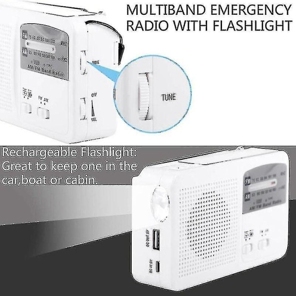 Emergency Radio Solar Handvev Självdriven, fm/am Radio Led Ficklampa Bärbar USB laddning (wanan)