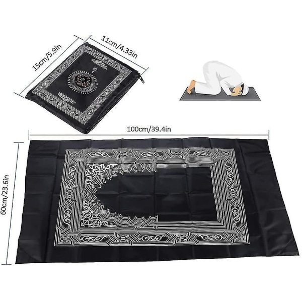 Pocket Bönematta, Islamisk Resebönematta, Med Kompass Och Bärväska, Tillverkad Av Vattentät Polyester 60 X 100 Cm