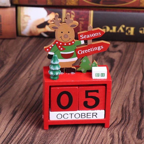 1 stk Rød Jule Nedtelling Kalender Treblokker Juletelling