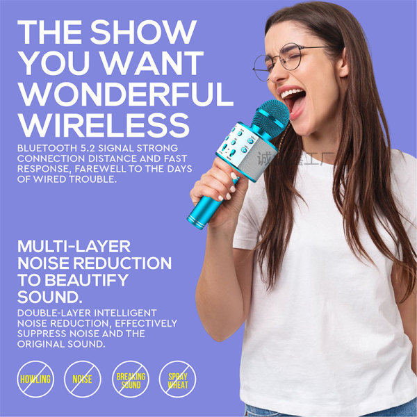 2-pack Bluetooth Karaoke trådlös mikrofon/mikrofonhögtalare för barn, vuxna - fest, sång, presentidé - svart