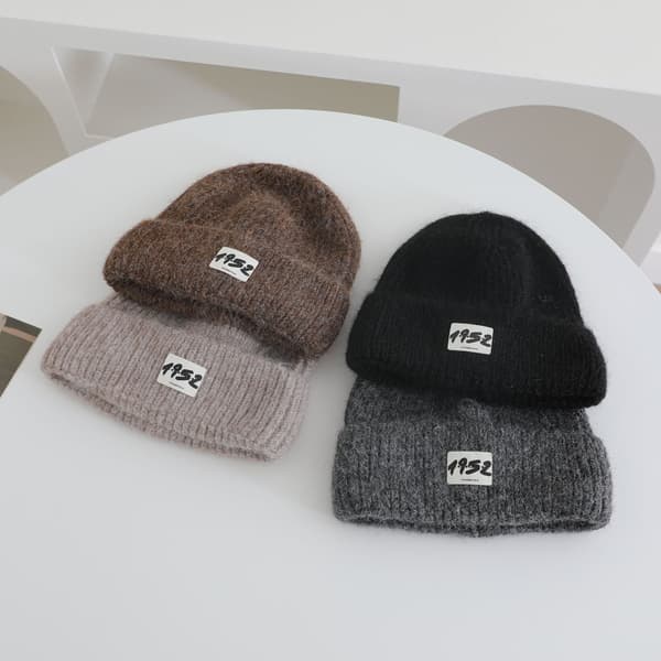 Hue med bogstavmønster til kvinder - Varm, tyk hue til efterår/vinter - Khaki