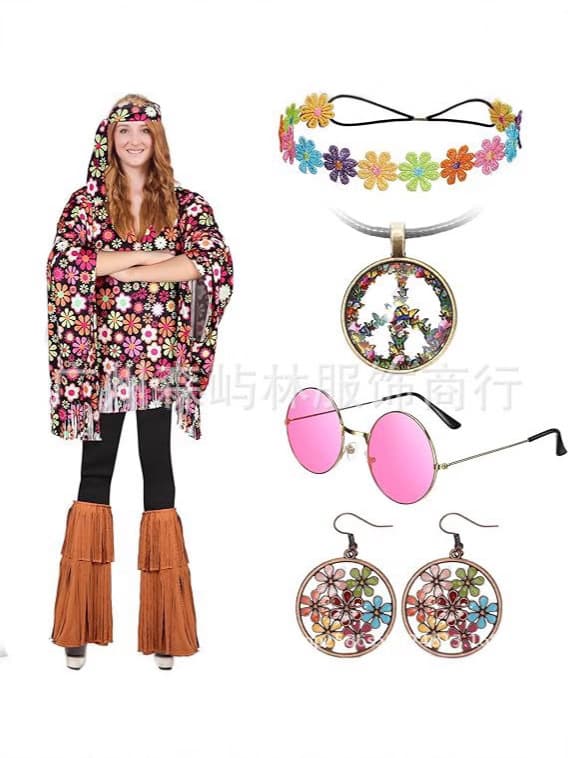 Hippie Halloween -asusetin batikoidut viitat - kukka