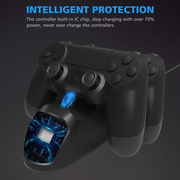 PS4 DualShock Kontroller Ladestasjon SLIM Dobbel Lader PRO Lader med Display og Ladeindikatorlys TP4-889