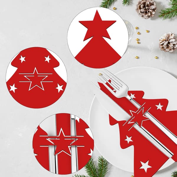 Julebordsettpose, 8 stykker, Juletrær Bestikkholder