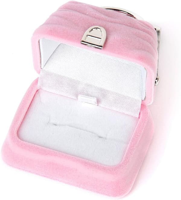 Sammetsringask, smyckeskrin, ringar, halsband, hänge, present (rosa)