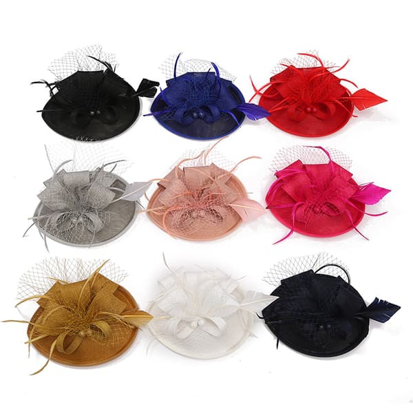 Beanielue Vintage Elegant Fjærhodeplagg Hatt - Burgunder