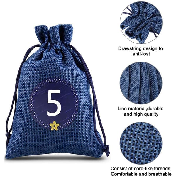 3-farvet julekalender nedtællingspose sæt - 24 jute pose bundle