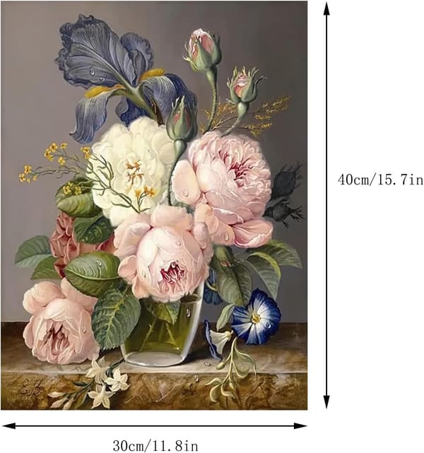 30x40cm, Vit blomma 5d diamantmålad strassbroderi ca