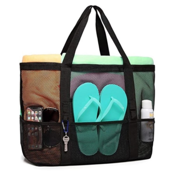 Leksaksbärbar strandväska med stor kapacitet mesh badväska 9 påsar resestrandväska
