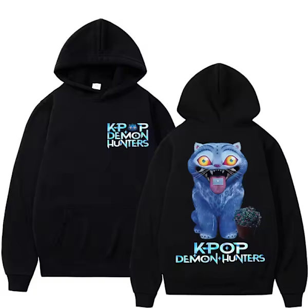 K-Pop Hættetrøje, Fleeceforet Langærmet Løs Casual Pullover til Efterår og Vinter - Sort, Størrelse 4- S S