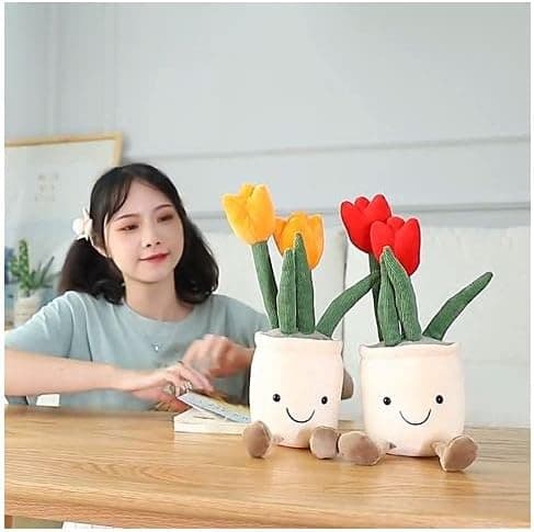 Plush Leksak, 33 cm Orange Blomkruka Fylld Kast Kudde Docka