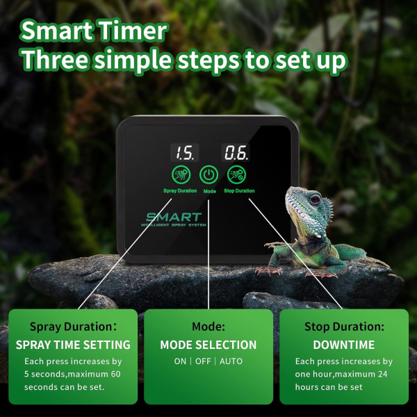 Reptilfuktare Automatisk med Timer, Reptildimma med 360° Justerbara Dimmunsmunstycken