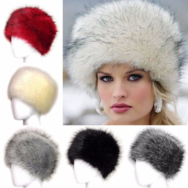 Lälsad fuskpäls för kvinnor Rysk hatt Tjock Puff Ski Hat Winter Warm Hat