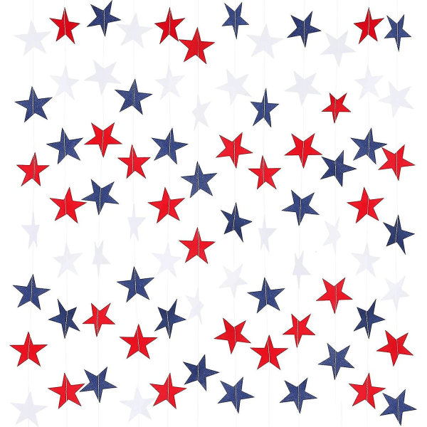 2st Patriotic Star Streamers Röda Vita Och Blå Star Streamers Patriotiska dekorationer för 4:e juli självständighetsdagen, hängande banderoller för National D