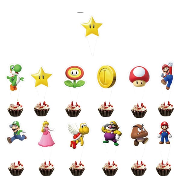 26 Stykker Mario Kakepynt, Bursdagskakepynt, Cupcake-innsatser