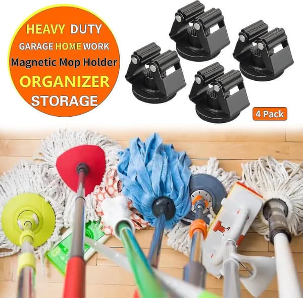 4 stk Magnetisk Mopp og Koster Holder, Heavy Duty Magnetisk Mopp Holder
