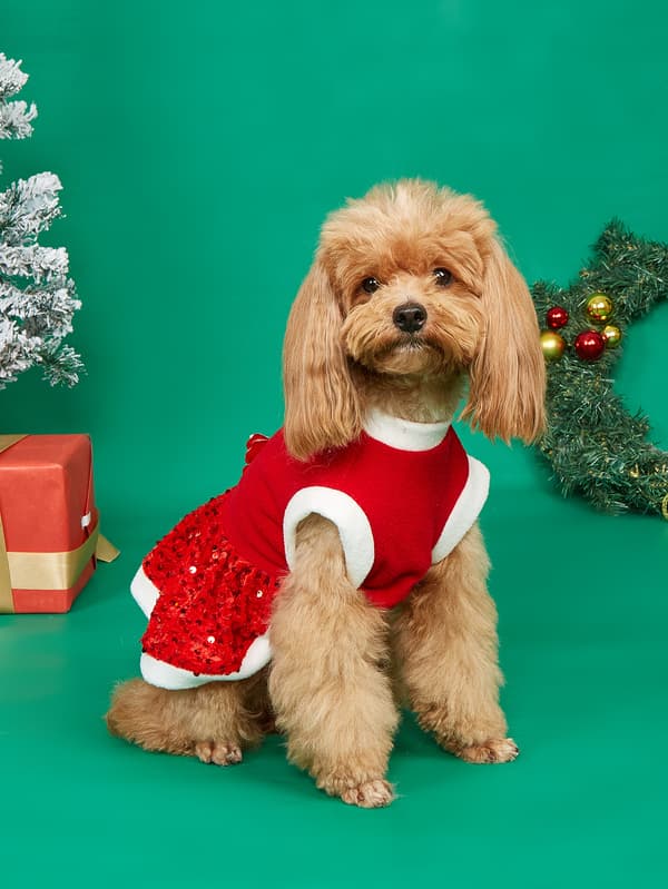 Kæledyr Julefleece & Paillet Prinsessekjole – Festligt Ferieoutfit til Små Hunde (Efterår/Vinter) XL