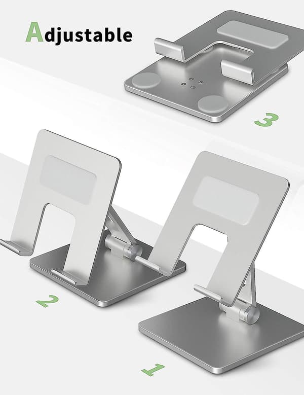 Tablet Computer Stand til Skrivebord, Egnet til 7-13,3 Tommer Tablet Computer Tyk Aluminium Base, Multi-vinkel Justerbar og Foldbar