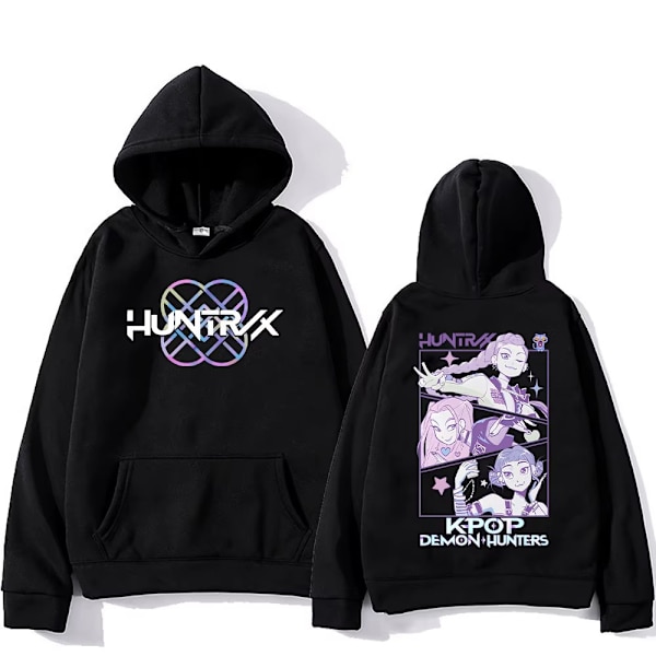 K-Pop Hættetrøje, Fleeceforet Langærmet Løs Casual Pullover til Efterår og Vinter - Sort, Størrelse 9- M M