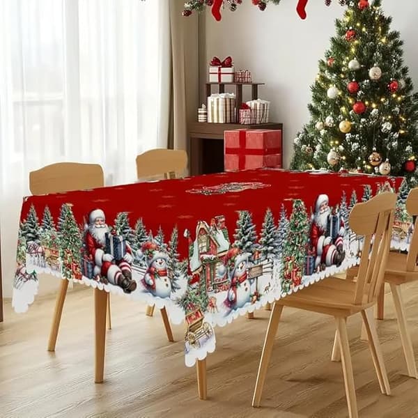 Julbordsduk med snöflingor och jultomtedesign Rektangulär storlek: 152 x 220 cm