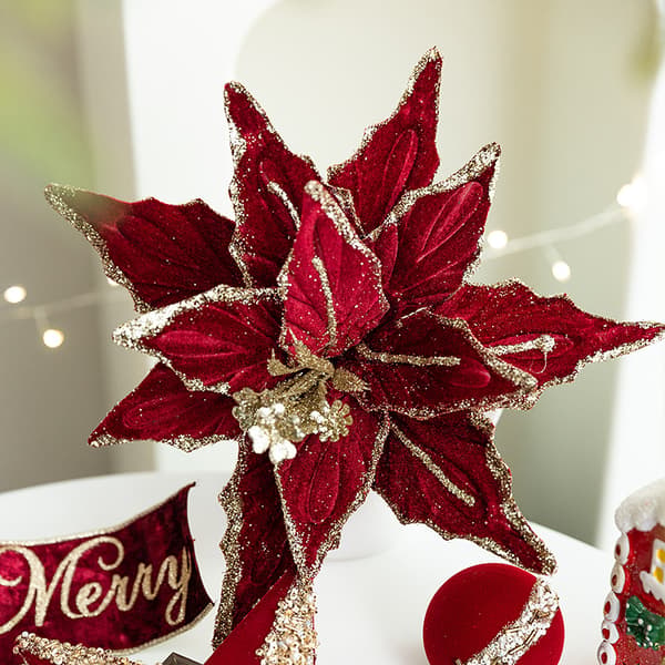 Fløjl Juleblomst Kunstig Blomst Premium 26CM - Bordeaux