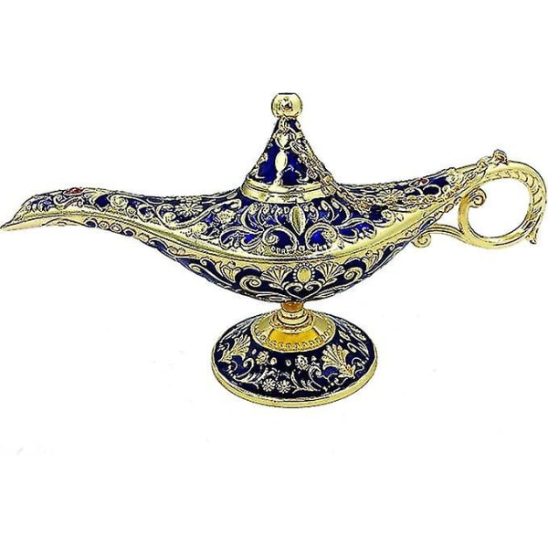 Ghyt Vintage Aladdin Magic Genie Lampa Rökelsebrännare Metall snidad önskelampa för hemmet bordsdekoration, fest, födelsedag delikat present (blå)