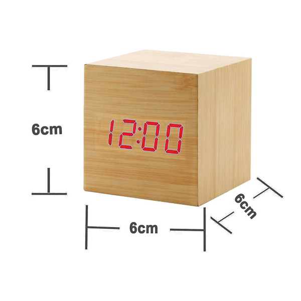 Digital väckarklocka, trä LED-ljus Mini Modern Cube Skrivbord