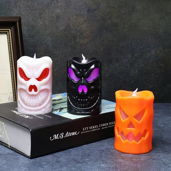 3-pakning Halloween-lys, rekvisitter til utkledning, stearinlys