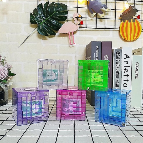 Pengar labyrint pusselbox, unik pengarsamling, labyrint spel myntförvaringsbox, perfekt present till barn och barn 1 styck
