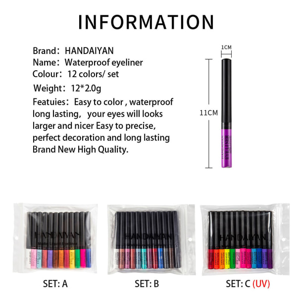 4ml X 12st Färg Matt Eyeliner Pens Set Flytande Eyeliner Pen Snabbtorkande Vattentät Långvarig