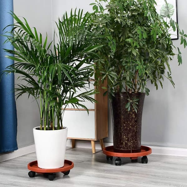 Plantevogn med hjul, robust rund planteholder til flytning
