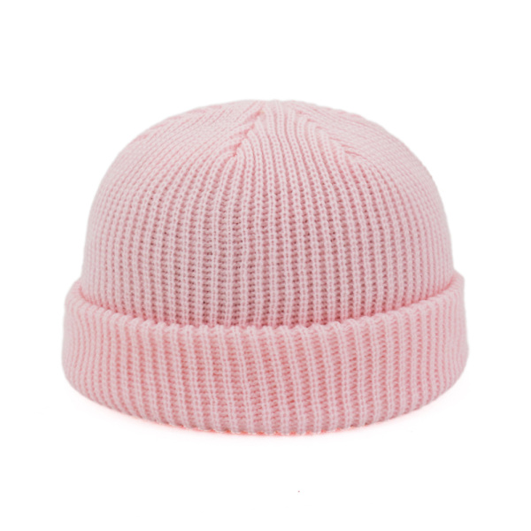 Stickad Mössa Höst och Vinter Ullmössa, Varm Pullover Mössa - Rosa