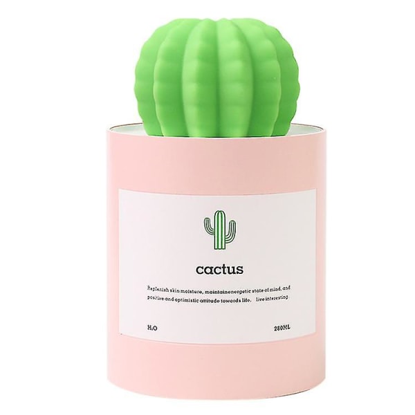 Mini luftfuktare, 280 ml USB Cool Mist Portable Cactus Air Luftfuktare, Ultratyst drift (rosa)