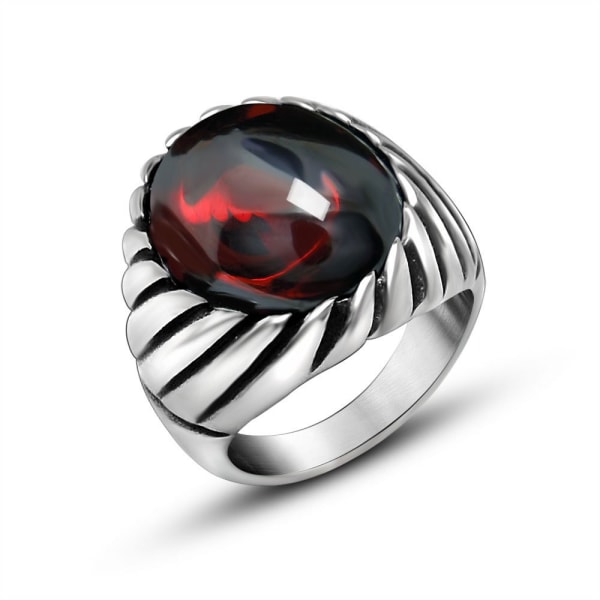 Kreativ Ring Mode Trendig Retro Röd Svart Onyx Titanstål Ring storlek 8 för män