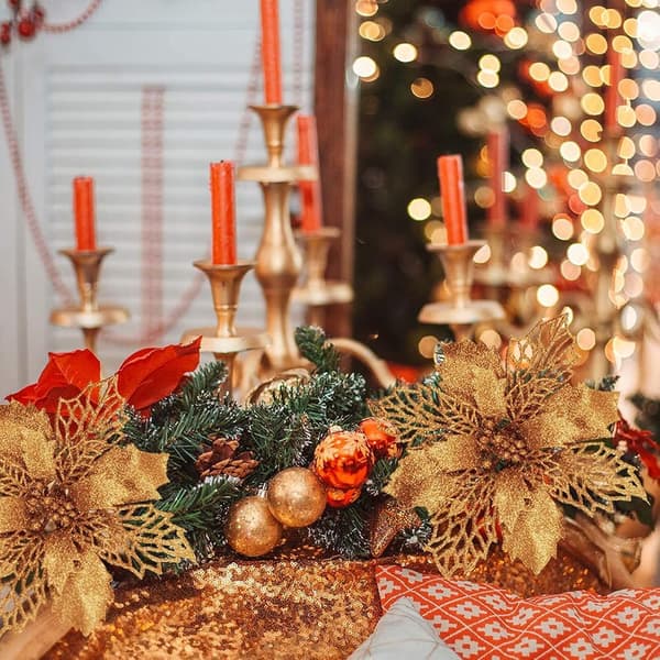 12-pakke Gullglitter Juletre Topper - Julepynt