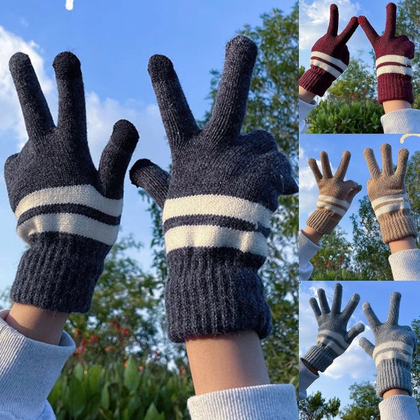 Stickad handske vinter helfingervante Stretchig färgmatchande ridhandskar
